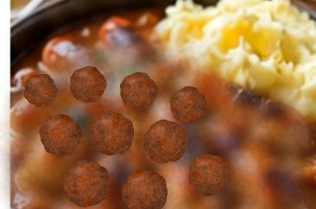 Close-up of creamy swedish meatballs with mash